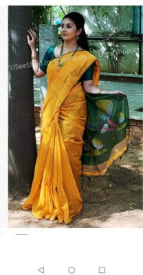 arup Striped Daily Wear Cotton Silk Saree(Yellow)