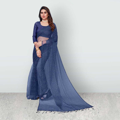 BHAGWATI ART Self Design Bollywood Net Saree(Blue)