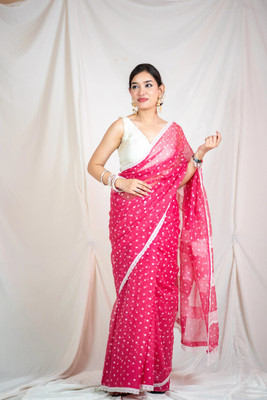 The Raksha Store Solid/Plain Daily Wear Cotton Blend Saree(Pink)