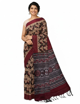 DUGGE FASHION Floral Print, Printed Sambalpuri Pure Cotton Saree(Multicolor)