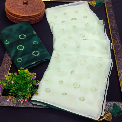 Peachmode Embroidered Bollywood Silk Blend Saree(Green)