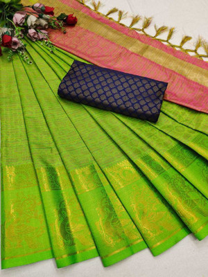 Fancy Fab Self Design Daily Wear Cotton Silk Saree(Light Green)