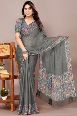 MIRCHI FASHION Printed Daily Wear Chiffon, Georgette Saree(Grey)