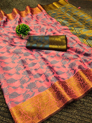 ASHTA Self Design, Solid/Plain Kanjivaram Pure Cotton, Cotton Silk Saree(Pink)