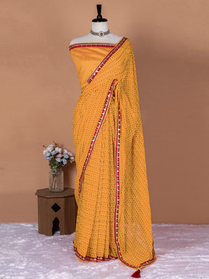 Supermanic Printed Bandhani Georgette Saree(Yellow)