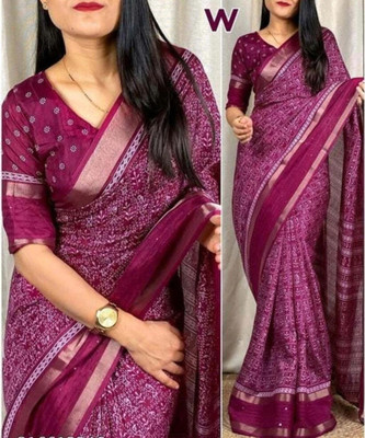 SIFAH FASHION Woven, Striped Kalamkari Silk Blend, Tussar Silk Saree(Beige)