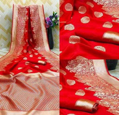 Kartvya Woven Kanjivaram Silk Blend Saree(Red)