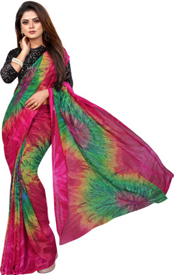 Queenswear Creation Printed Daily Wear Georgette Saree(Pink)