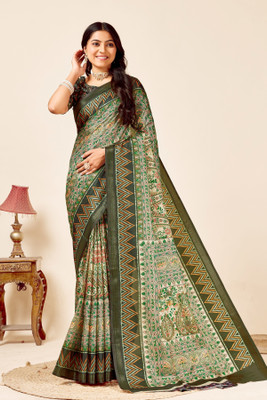 FULIYA SILK Digital Print Madhubani Tussar Silk Saree(Multicolor)