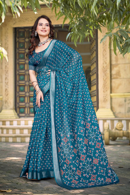Moda Rapido Floral Print Daily Wear Cotton Blend Saree(Green)