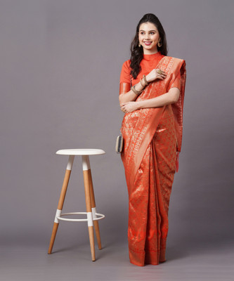 Ratnavati Woven Banarasi Silk Blend Saree(Orange)