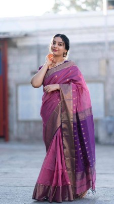 fospy Self Design, Woven Kanjivaram Silk Blend, Jacquard Saree(Pink, Purple)