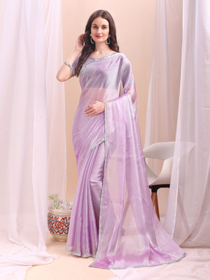 HERVALLY Embellished Bollywood Jimmy choo Saree(Purple)