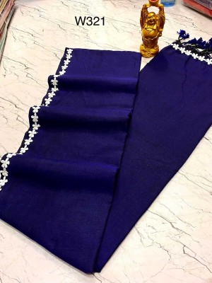 MA TARA TEXTILES ROHIT Solid/Plain Bollywood Cotton Blend Saree(Dark Blue)