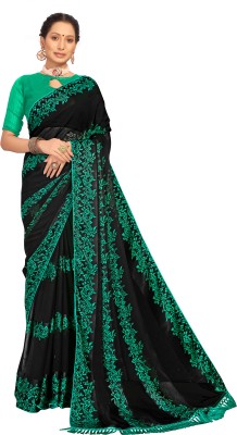 mahalaxmi fab Printed Bollywood Georgette Saree(Beige, Black)