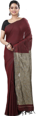 DipDiya Self Design, Woven Handloom Pure Cotton Saree(Maroon)