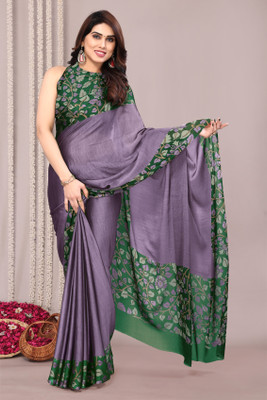 MIRCHI FASHION Printed, Floral Print Daily Wear Chiffon, Georgette Saree(Purple, Green)