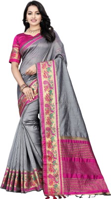 M.S.RETAIL Woven Paithani Silk Blend Saree(Pink, Grey)