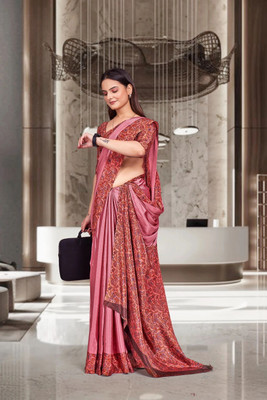 Feminista Printed, Solid/Plain Daily Wear Crepe Saree(Pink)