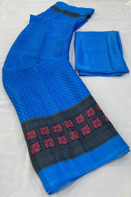 Vichitra Printed Bollywood Crepe Saree(Blue)