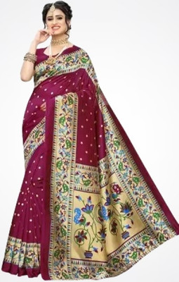 Suntex Printed Mysore Pure Silk Saree(Magenta)