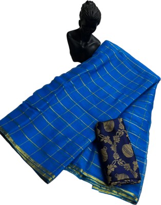 MINE CHOICE Checkered, Self Design Bollywood Chiffon, Organza Saree(Light Blue)