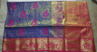 SAP fashions Paisley, Woven Kanjivaram Silk Blend Saree(Blue)