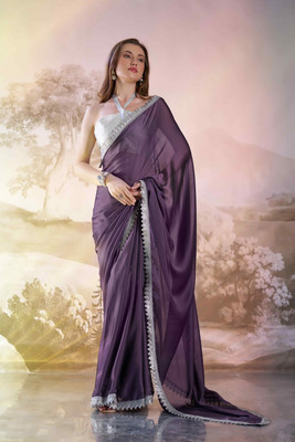 HERE&NOW Solid/Plain Bollywood Satin Saree(Purple)