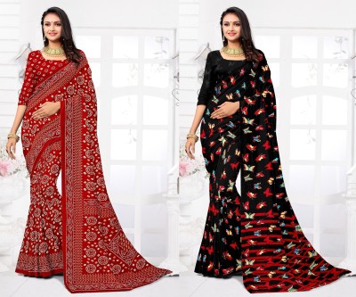 STYLEVEDA Paisley Daily Wear Georgette Saree(Pack of 2, Black, Red)