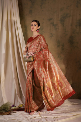 ShopGlobal Woven Banarasi Silk Blend Saree(Red)