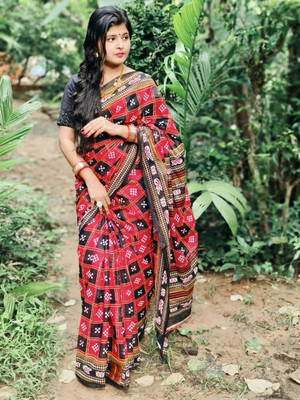 ETHNIC SAREES Bharat Printed Sambalpuri Pure Cotton Saree(Maroon)