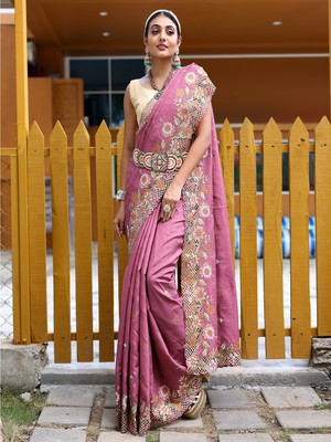 SGF11 Self Design Handloom Silk Blend Saree(Purple)