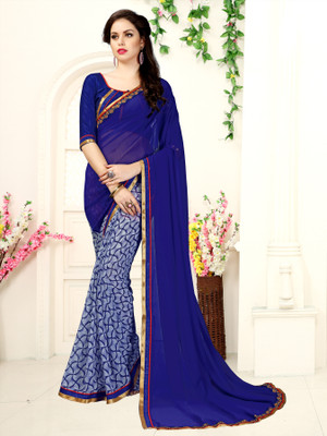 JVG CREATION Printed, Solid/Plain Bollywood Georgette, Chiffon Saree(Blue)