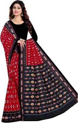 Sumit Textiles Digital Print Sambalpuri Cotton Blend Saree(Red)