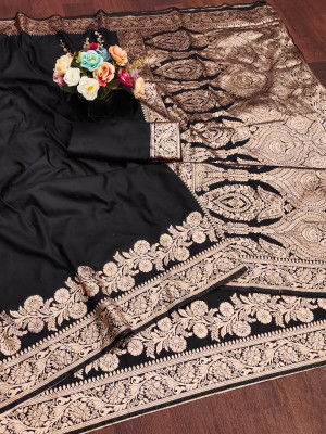 nikchi hub Embellished Banarasi Silk Blend Saree(Black)