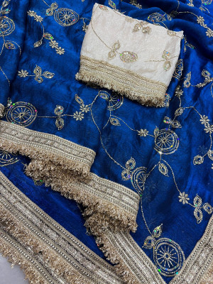 ruhu fashion Embellished Bollywood Georgette Saree(Dark Blue)
