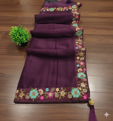 Online Bazaaar Embroidered Bollywood Georgette Saree(Purple)