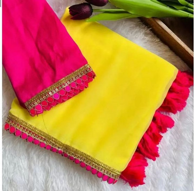 sareya veela Solid/Plain Bollywood Georgette Saree(Pack of 2, Yellow, Pink)