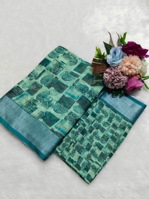 HangerStories Printed Kanjivaram Pure Cotton, Cotton Silk Saree(Green)