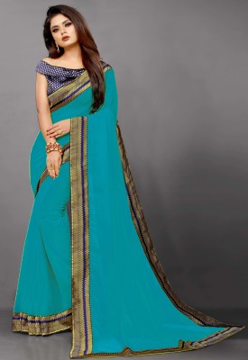 FIERTE Solid/Plain, Dyed, Self Design Bollywood Georgette, Chiffon Saree(Light Blue)