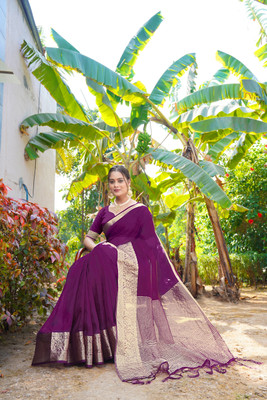 KOTHARI SBT Solid/Plain Bandhani Organza Saree(Magenta)