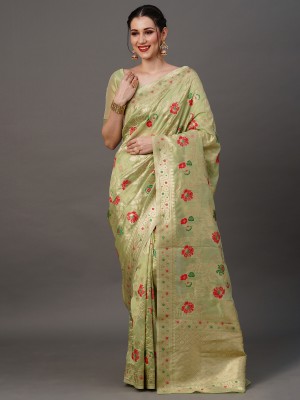 Sareemall Woven Kanjivaram Organza Saree(Green)