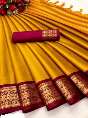 Anp Store Woven Banarasi Jacquard Saree(Mustard)