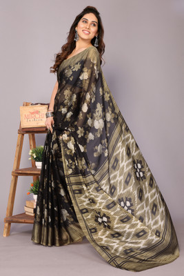 MIRCHI FASHION Printed, Floral Print Daily Wear Chiffon, Georgette Saree(Black, Beige)