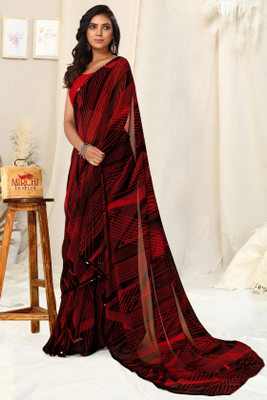 MIRCHI FASHION Printed, Geometric Print Daily Wear Georgette Saree(Black, Red)