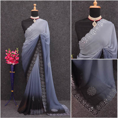 DEV SHREE SILK Self Design Bollywood Georgette Saree(Grey)