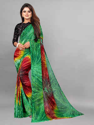 KSNDVTrendz Printed Bollywood Georgette Saree(Green)