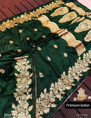 sareethnic Printed Banarasi Pure Silk Saree(Dark Green)