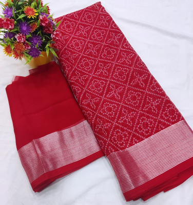 preety designer Printed Bandhani Chiffon Saree(Yellow)