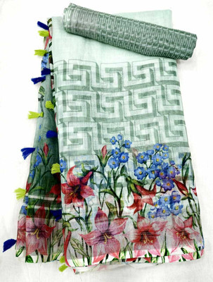 Arpita Fashion Digital Print Bollywood Cotton Linen Saree(Multicolor)